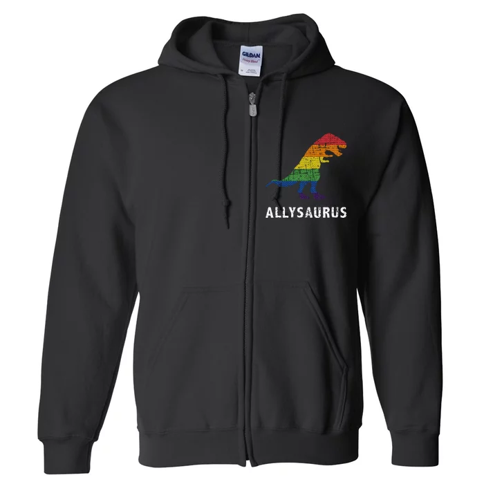 Allysaurus dinosaur in rainbow flag for ally LGBT pride Full Zip Hoodie