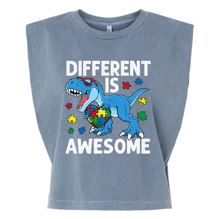 Autism Different is Awesome Dinosaur Autism Awareness Garment-Dyed Women's Muscle Tee