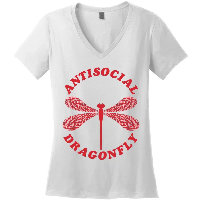 Antisocial Dragonfly Introvert Funny Introversion Humor Women's V-Neck T-Shirt