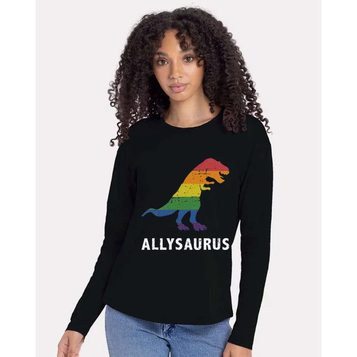 Allysaurus Dinosaur In Rainbow Flag For Ally LGBT Pride Womens Cotton Relaxed Long Sleeve T-Shirt