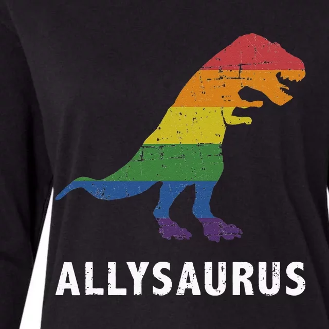 Allysaurus Dinosaur In Rainbow Flag For Ally LGBT Pride Womens Cotton Relaxed Long Sleeve T-Shirt