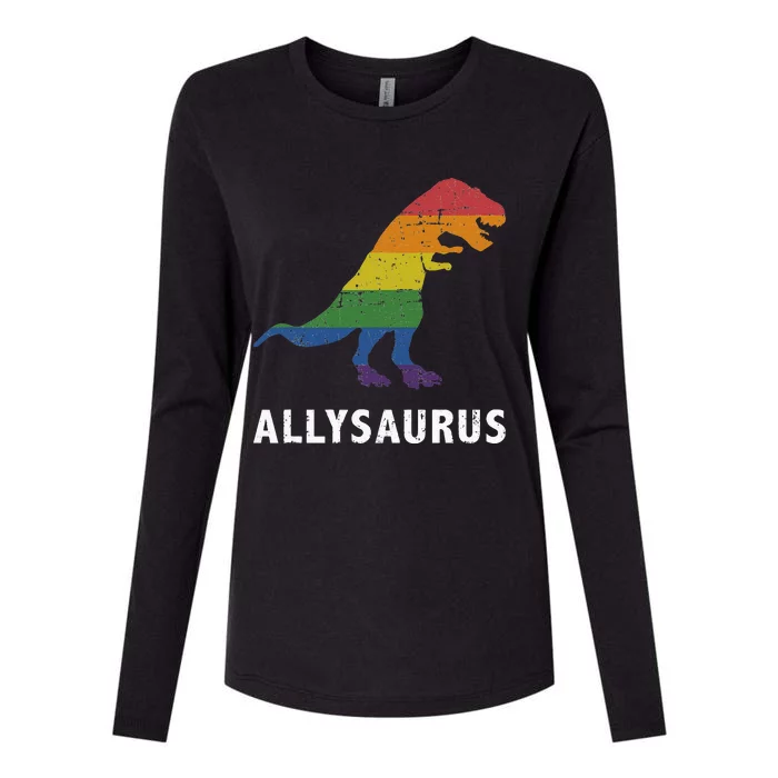 Allysaurus Dinosaur In Rainbow Flag For Ally LGBT Pride Womens Cotton Relaxed Long Sleeve T-Shirt