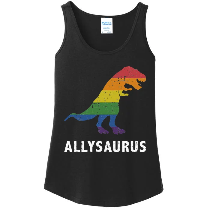 Allysaurus Dinosaur In Rainbow Flag For Ally LGBT Pride Ladies Essential Tank