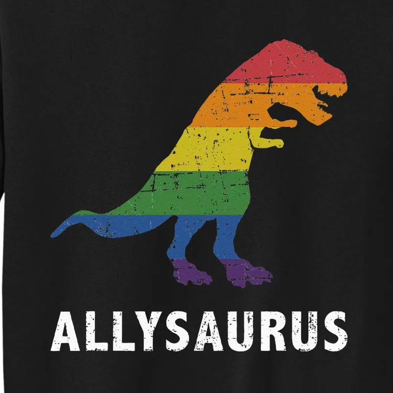 Allysaurus Dinosaur In Rainbow Flag For Ally LGBT Pride Tall Sweatshirt