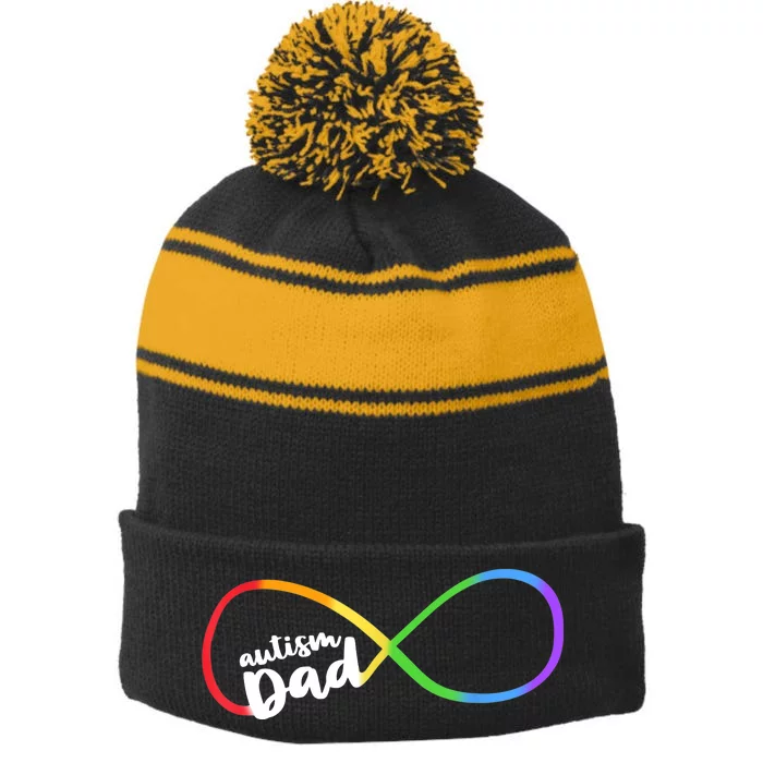 Autism Dad Infinity Symbol Stripe Pom Pom Beanie