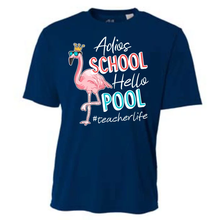 Adios School Hello Pool Teacher Life Flamingo Cooling Performance Crew T-Shirt