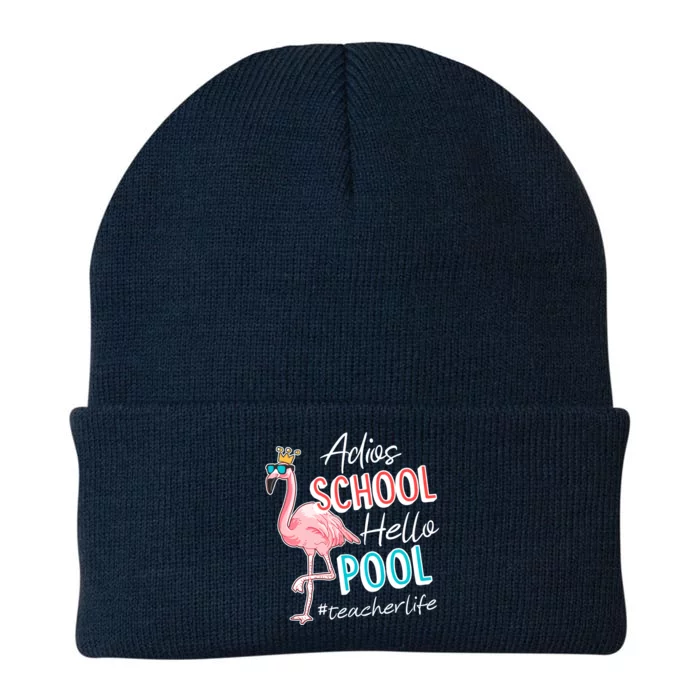 Adios School Hello Pool Teacher Life Flamingo Knit Cap Winter Beanie