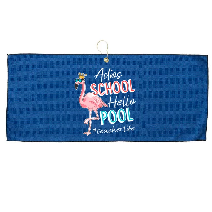 Adios School Hello Pool Teacher Life Flamingo Large Microfiber Waffle Golf Towel