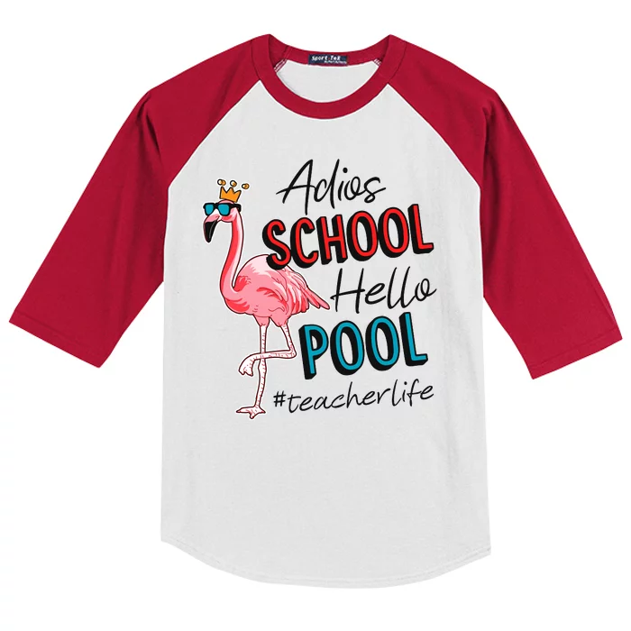 Adios School Hello Pool Teacher Life Flamingo Kids Colorblock Raglan Jersey