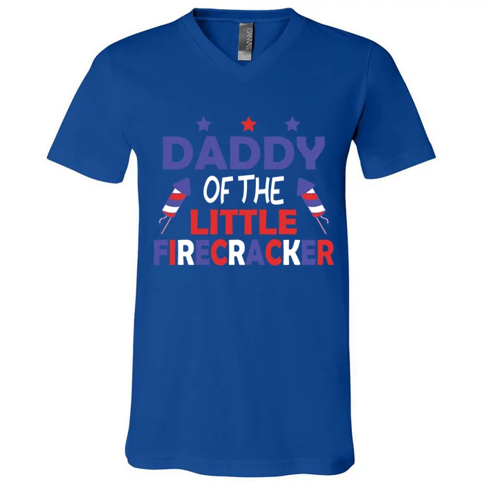 American Daddy July 4th Daddy Of The Little Firecracker Great Gift V-Neck T-Shirt