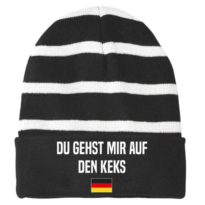 Auf Den Keks Gehen German Language Germany German Saying Striped Beanie with Solid Band