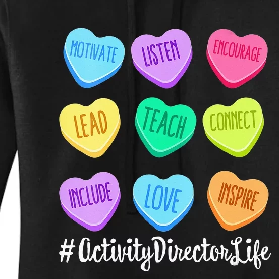 Activity Director Life Teacher Valentines Day Candy Heart Women's Pullover Hoodie