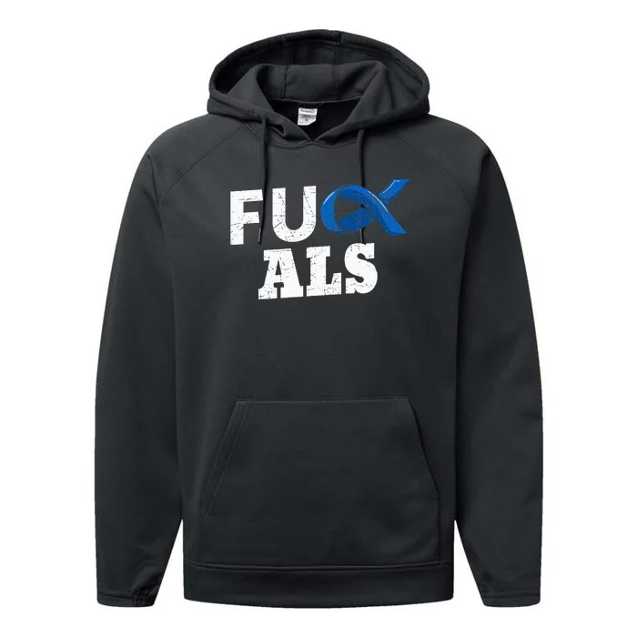 ALS Disease Lou Gehrig's Blue Ribbon Neurological Disorders Performance Fleece Hoodie