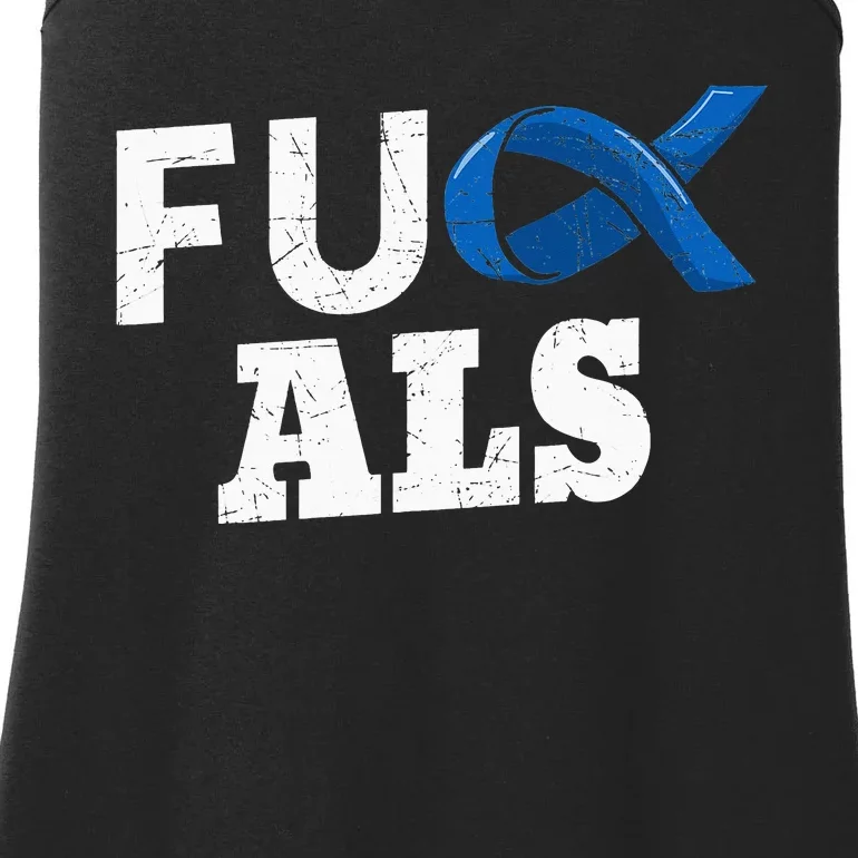 ALS Disease Lou Gehrig's Blue Ribbon Neurological Disorders Ladies Essential Tank