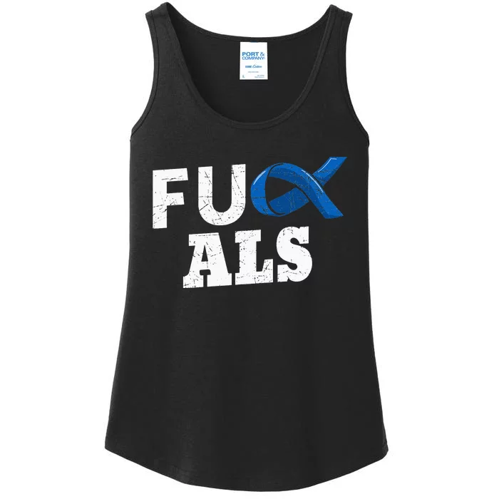 ALS Disease Lou Gehrig's Blue Ribbon Neurological Disorders Ladies Essential Tank