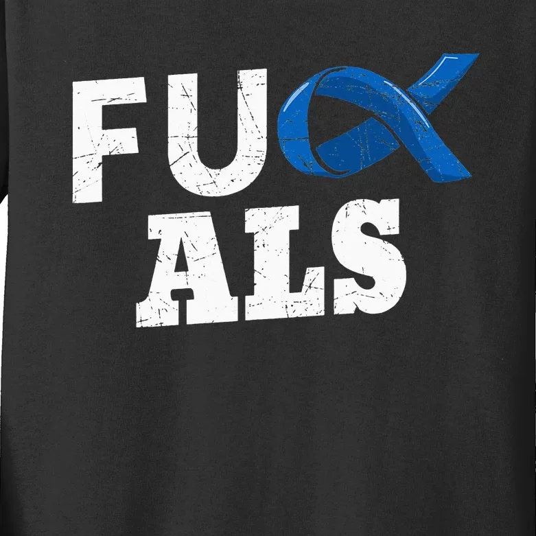 ALS Disease Lou Gehrig's Blue Ribbon Neurological Disorders Kids Long Sleeve Shirt