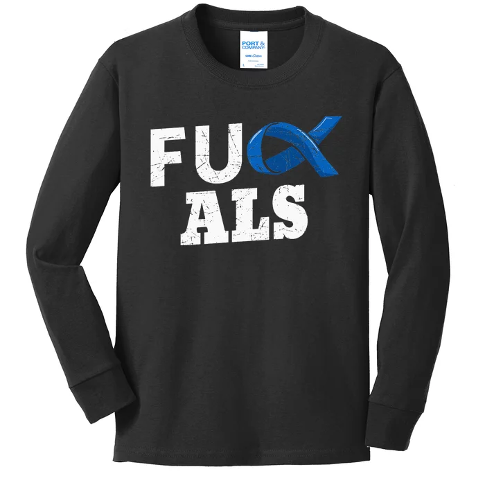 ALS Disease Lou Gehrig's Blue Ribbon Neurological Disorders Kids Long Sleeve Shirt