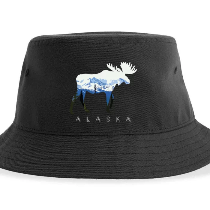 Alaska Day Moose Snowy Mountain Sustainable Bucket Hat