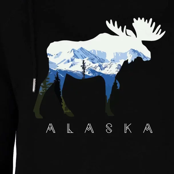 Alaska Day Moose Snowy Mountain Womens Funnel Neck Pullover Hood