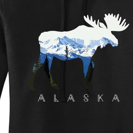 Alaska Day Moose Snowy Mountain Women's Pullover Hoodie