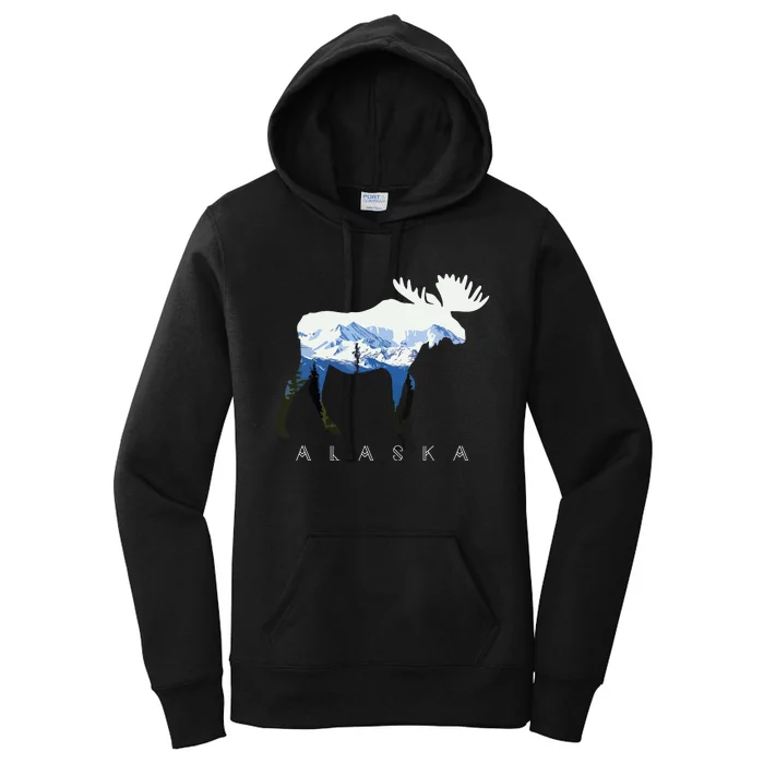 Alaska Day Moose Snowy Mountain Women's Pullover Hoodie