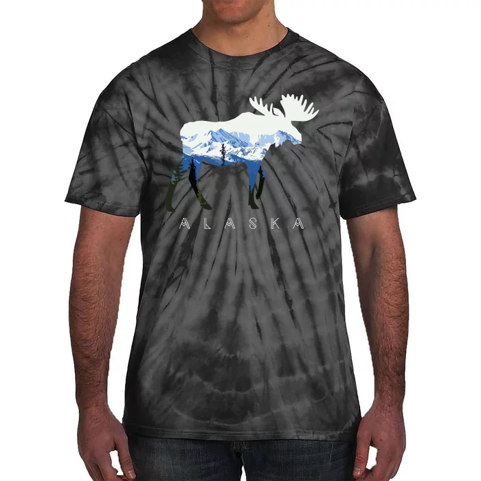 Alaska Day Moose Snowy Mountain Tie-Dye T-Shirt