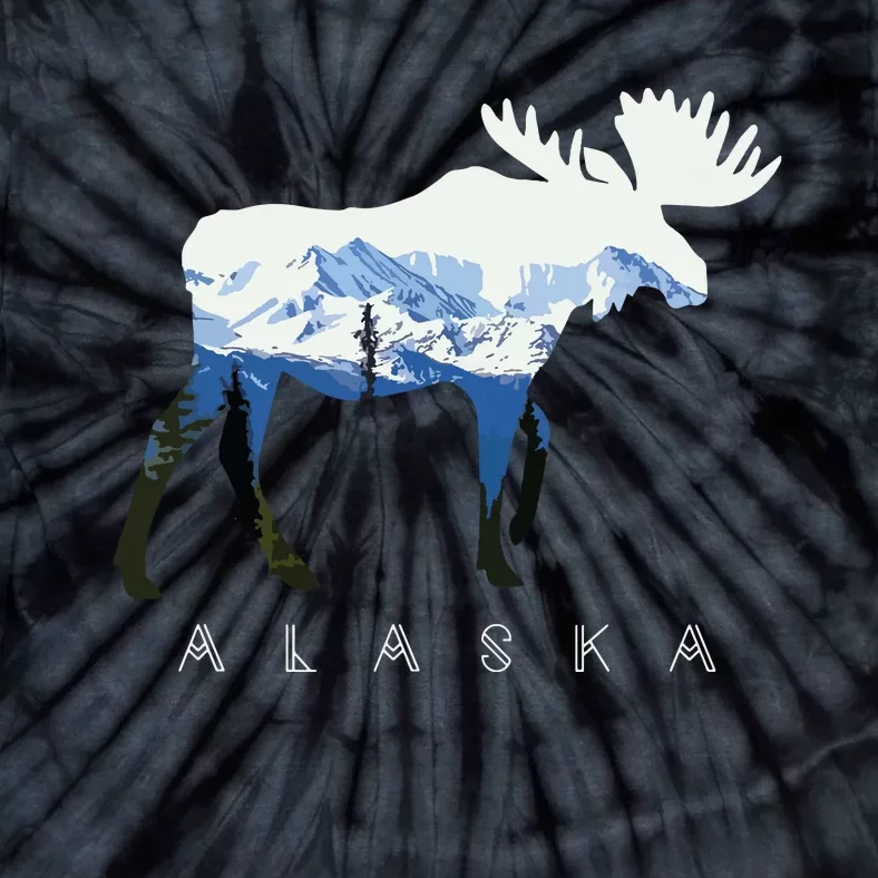 Alaska Day Moose Snowy Mountain Tie-Dye T-Shirt