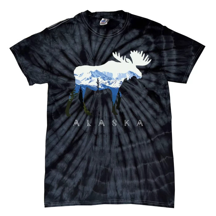 Alaska Day Moose Snowy Mountain Tie-Dye T-Shirt