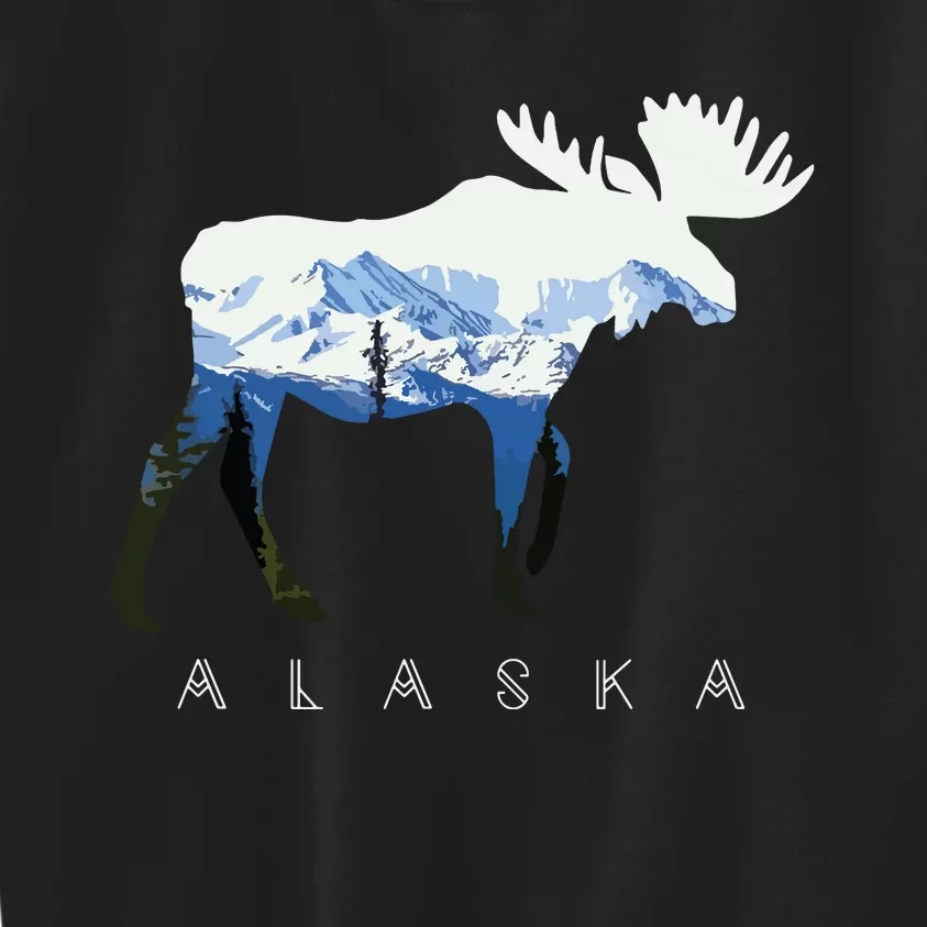 Alaska Day Moose Snowy Mountain Kids Sweatshirt