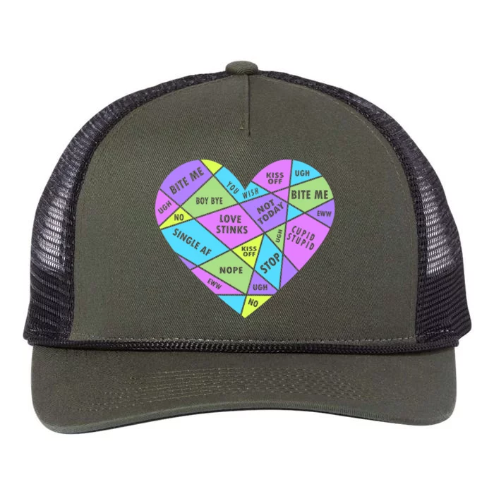 Antivalentines Day Mosaic Heart Singles Awareness Day Gift Retro Rope Trucker Hat Cap