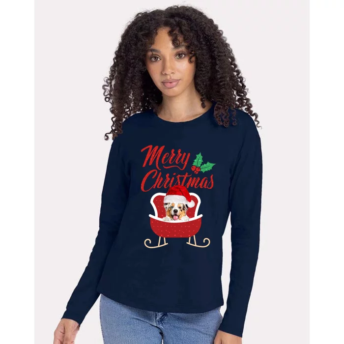 Aussie Dog Merry Christmas Design For The Holiday Season! Womens Cotton Relaxed Long Sleeve T-Shirt