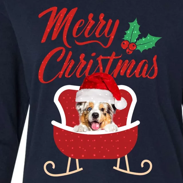 Aussie Dog Merry Christmas Design For The Holiday Season! Womens Cotton Relaxed Long Sleeve T-Shirt