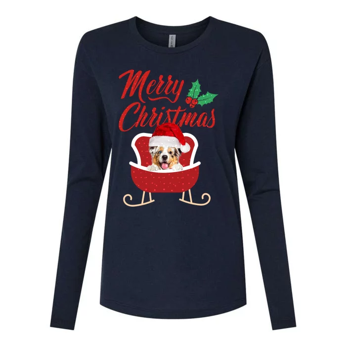 Aussie Dog Merry Christmas Design For The Holiday Season! Womens Cotton Relaxed Long Sleeve T-Shirt