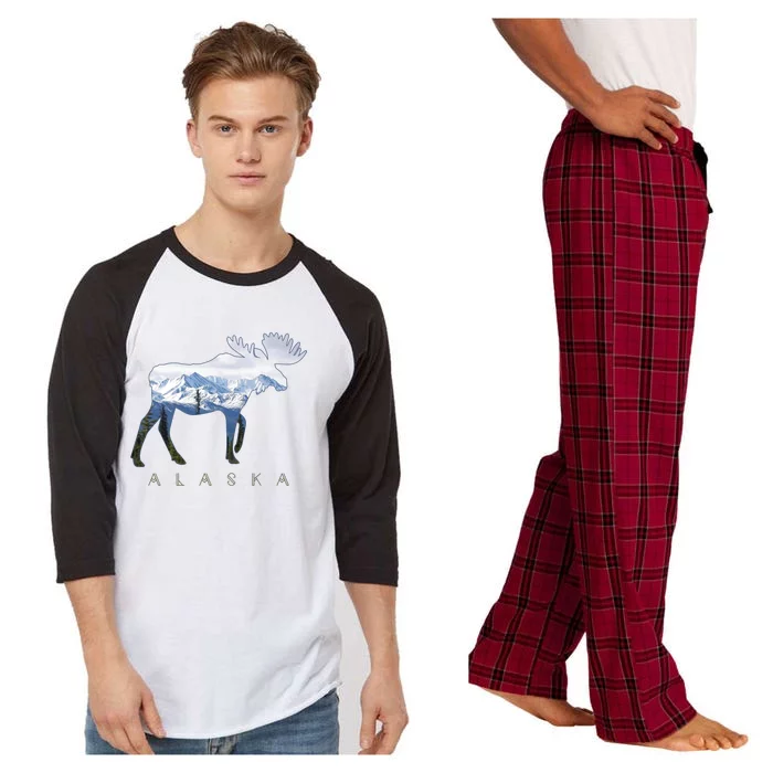 Alaska Day Moose Snowy Mountain Alaskan Tourist Raglan Sleeve Pajama Set