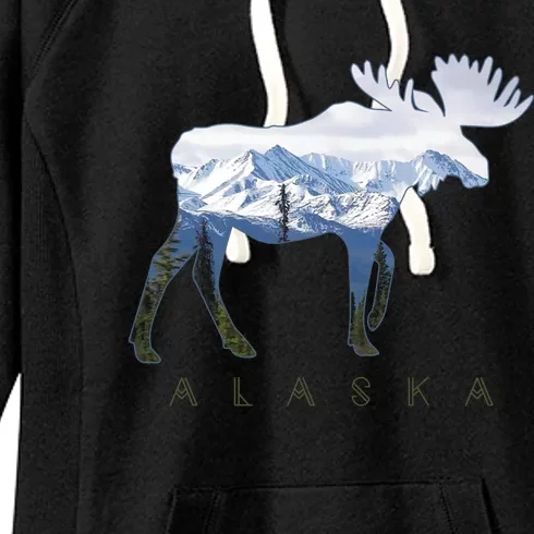 Alaska Day Moose Snowy Mountain Alaskan Tourist Women's Fleece Hoodie