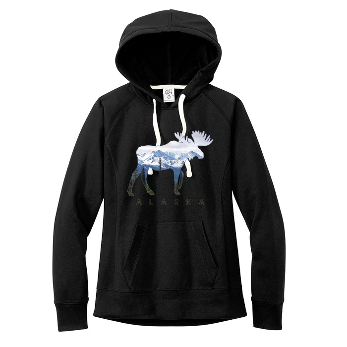 Alaska Day Moose Snowy Mountain Alaskan Tourist Women's Fleece Hoodie