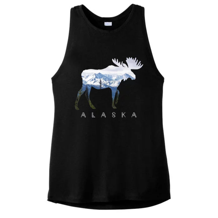 Alaska Day Moose Snowy Mountain Alaskan Tourist Or Resident Gift Ladies Tri-Blend Wicking Tank