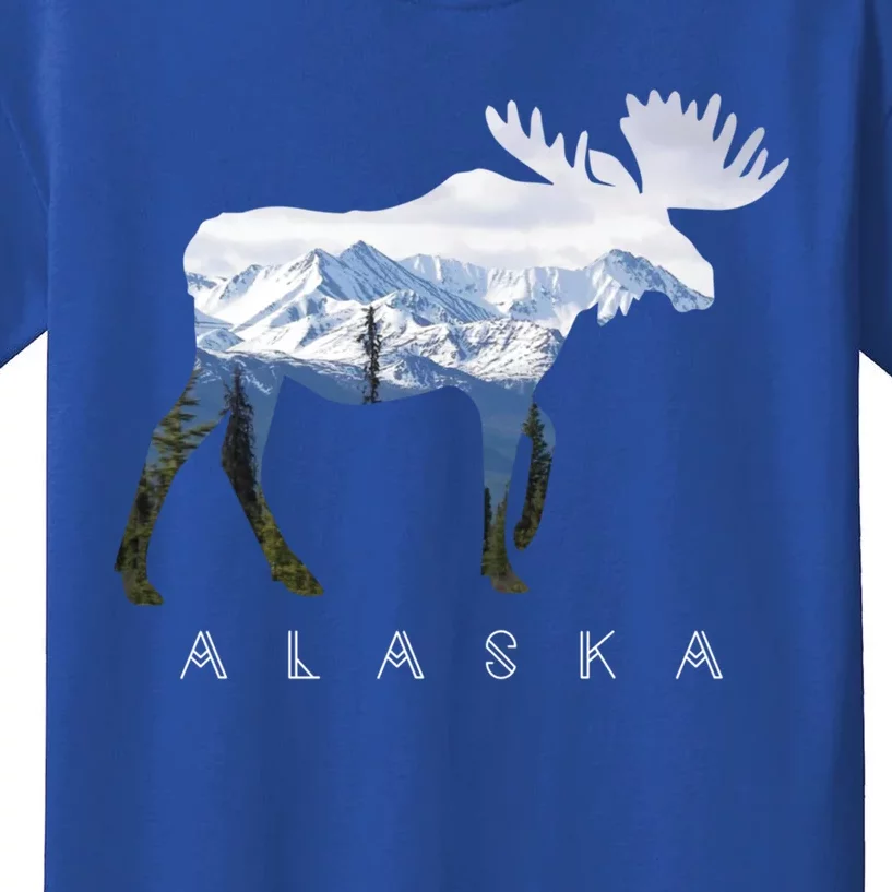 Alaska Day Moose Snowy Mountain Alaskan Tourist Or Resident Gift Kids T-Shirt