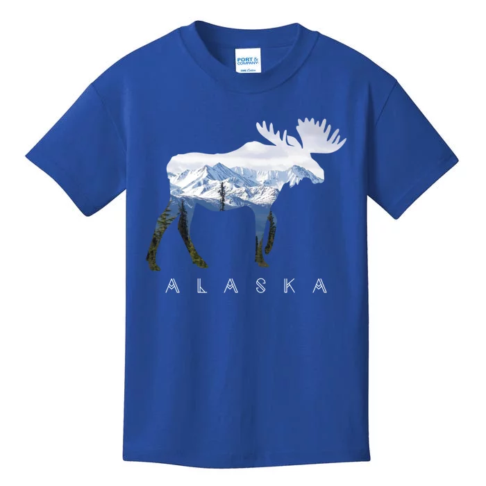 Alaska Day Moose Snowy Mountain Alaskan Tourist Or Resident Gift Kids T-Shirt