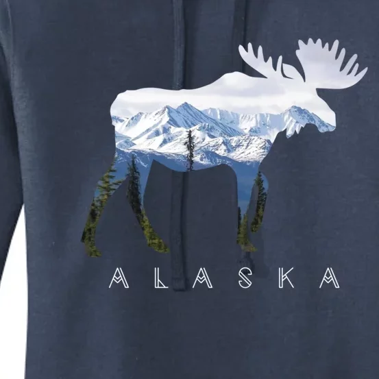 Alaska Day Moose Snowy Mountain Alaskan Tourist Or Resident Gift Women's Pullover Hoodie