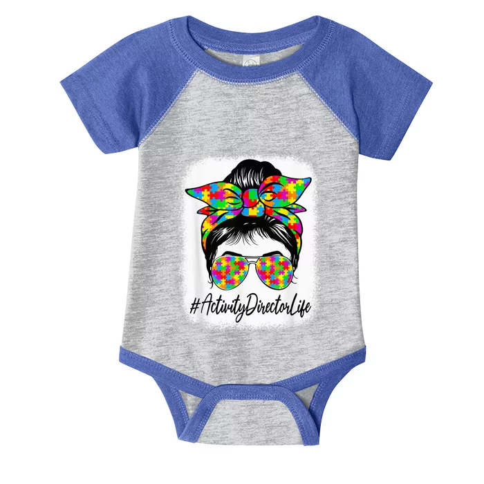 Activity Director Messy Bun Supporting Autism Awareness Infant Baby Jersey Bodysuit