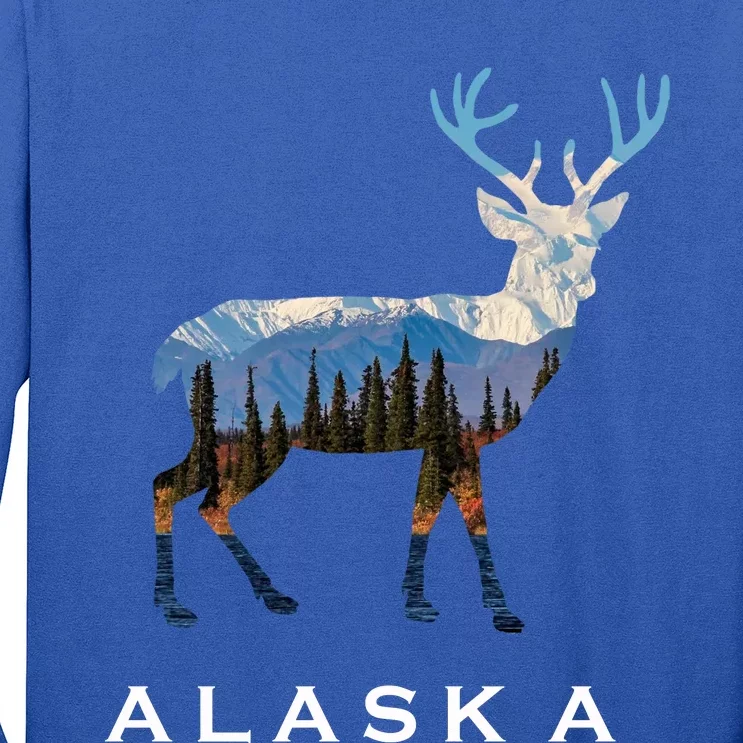 Alaska Day Moose Snowy Mountain Cute Gift Alaskan Tourist Gift Long Sleeve Shirt