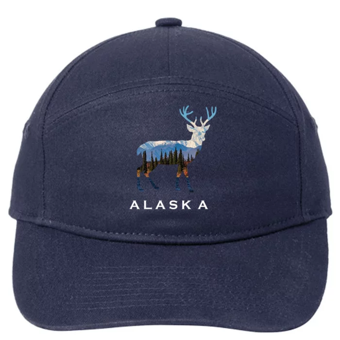 Alaska Day Moose Snowy Mountain Cute Gift Alaskan Tourist Gift 7-Panel Snapback Hat