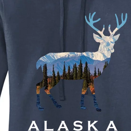 Alaska Day Moose Snowy Mountain Cute Gift Alaskan Tourist Gift Women's Pullover Hoodie