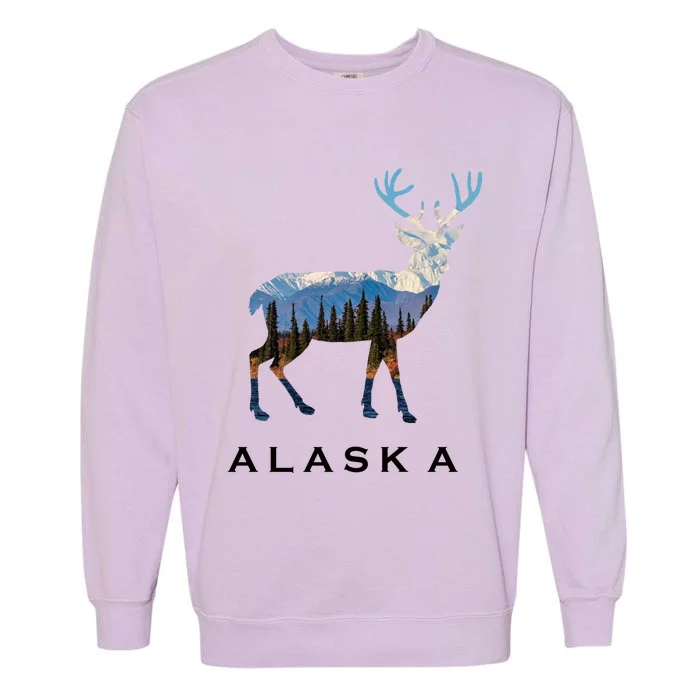 Alaska Day Moose Snowy Mountain Cute Gift Alaskan Tourist Gift Garment-Dyed Sweatshirt