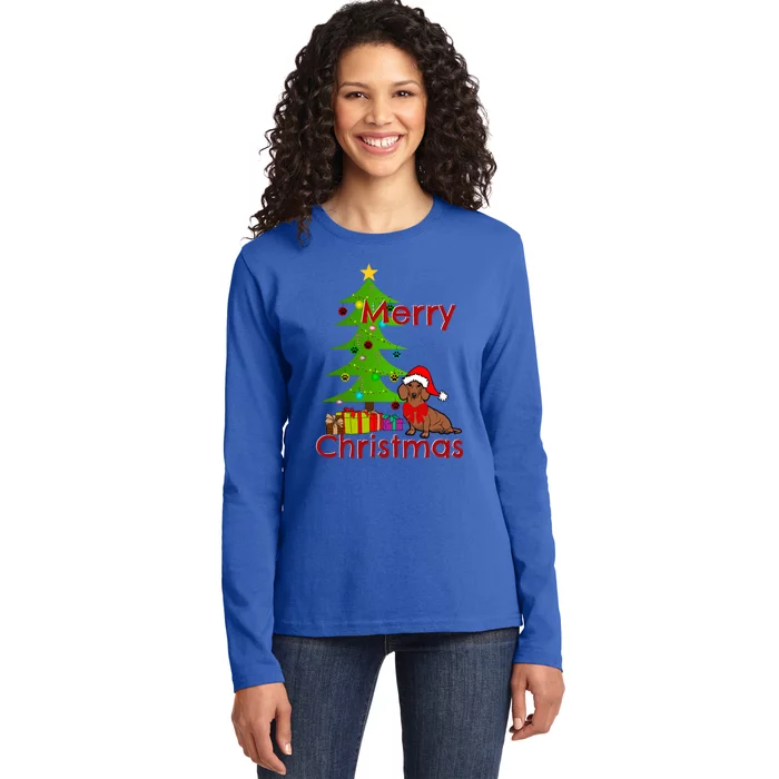 Adorable Dachshund Merry Christmas Funny Doxie Lover Gift Ladies Long Sleeve Shirt