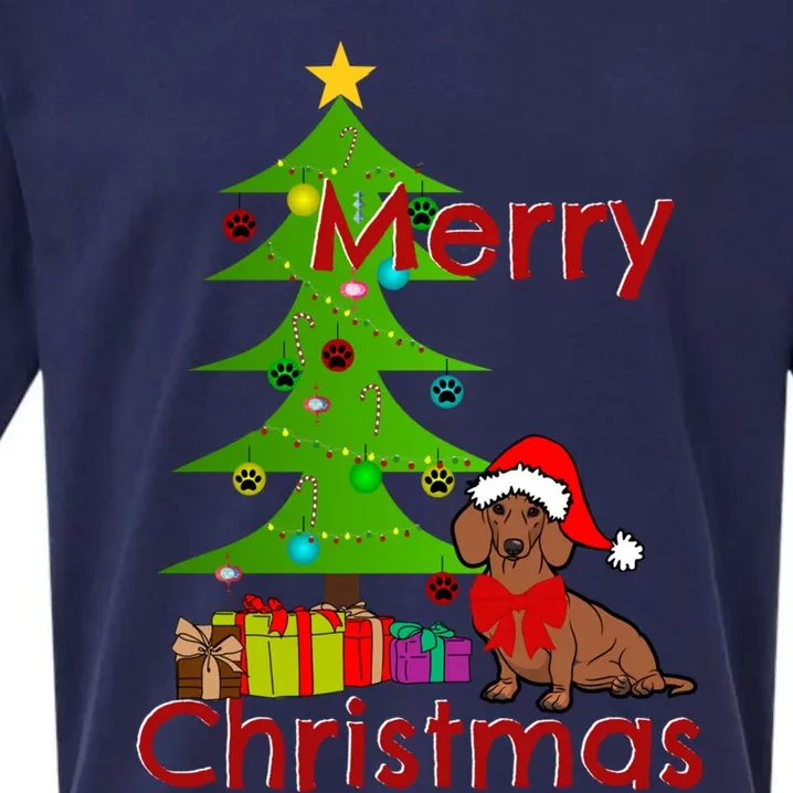 Adorable Dachshund Merry Christmas Funny Doxie Lover Gift Sueded Cloud Jersey T-Shirt