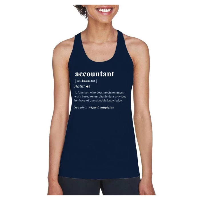 Accountant Definition Noun Accounting Major CPA Funny Gifts Women's Racerback Tank