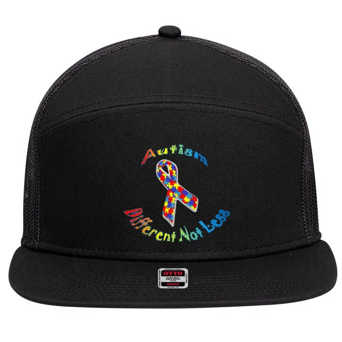 Autism Different Not Less For Autism Awareness 7 Panel Mesh Trucker Snapback Hat