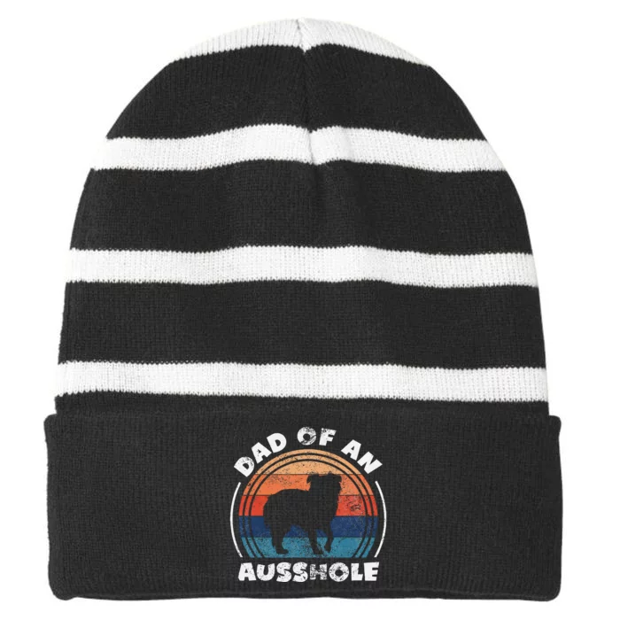 Aussie Dad Of An Ausshole Australian Shepherd Owner Vintage Striped Beanie with Solid Band